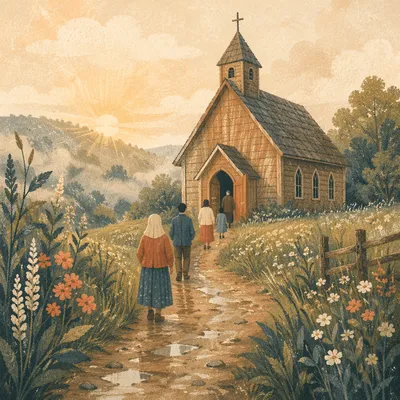Morning Chapel on a Countryside Hill