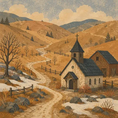 Small Countryside Chapel Beneath Rolling Hills