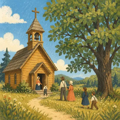 Rustic Wooden Chapel in Peaceful Countryside