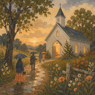 Weathered Wooden Chapel After Spring Rain
