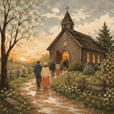 Country Wooden Chapel After Morning Rain
