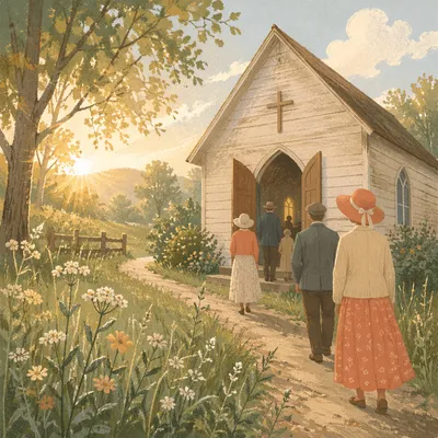 Small Wooden Chapel on a Country Lane