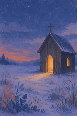 Rustic Wooden Chapel in Snowy Countryside
