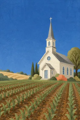 Small White Chapel in Rural Crop Field