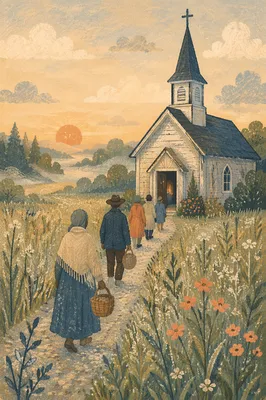 Small Wooden Chapel at Sunrise Meadow