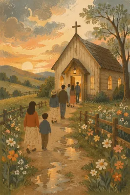 Weathered Wooden Chapel After Spring Rain