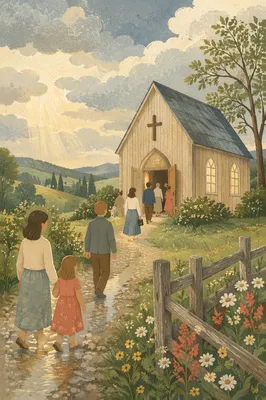 Rustic Wooden Chapel in Spring Countryside