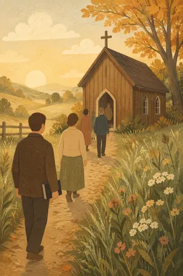 Rustic Countryside Chapel at Autumn Sunrise