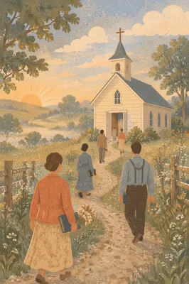Sunrise Wooden Chapel in Rural Countryside