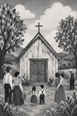 Rustic Countryside Chapel in Black and White