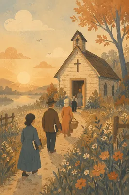 Countryside Wooden Chapel at Sunrise
