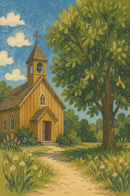 Rustic Wooden Chapel in Peaceful Countryside