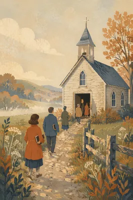 Weathered Wooden Chapel in Autumn Countryside