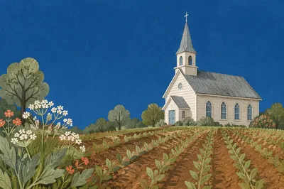 White Wooden Chapel in Peaceful Countryside