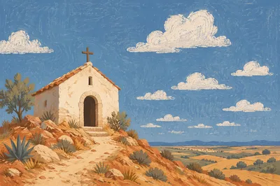 Small Wooden Chapel on Rural Hilltop