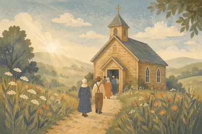 Countryside Wooden Chapel at Morning Worship