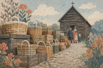 Rustic Countryside Chapel With Woven Baskets