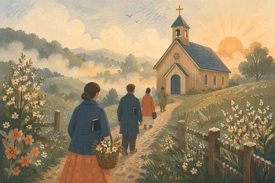 Misty Spring Morning at Wooden Countryside Chapel