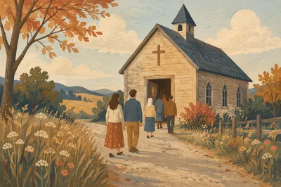 Small Wooden Chapel on Countryside Lane