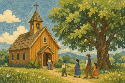 Rustic Wooden Chapel in Peaceful Countryside