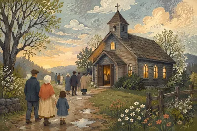 Small Wooden Chapel Morning Gathering