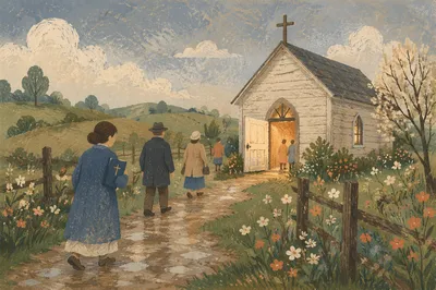 Welcoming Wooden Chapel After Spring Rain