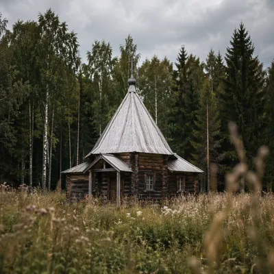 Rustic Wooden Chapel in Quiet Meadow