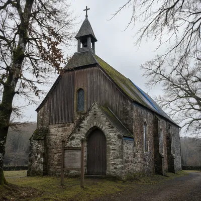 Humble Countryside Chapel in Winter Light