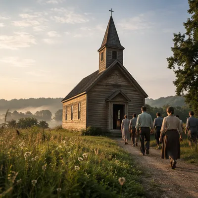 Small Wooden Chapel in Peaceful Countryside