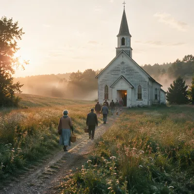 Rustic Countryside Chapel at Morning Worship