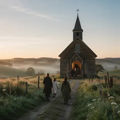 Quiet Morning Chapel in Countryside Meadow
