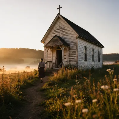 Sunrise Wooden Chapel in Quiet Countryside
