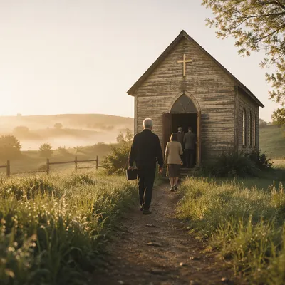 Rustic Countryside Chapel at Sunrise
