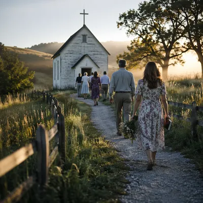 Rural Wooden Chapel at Sunrise