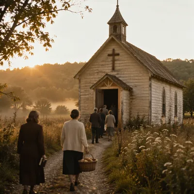 Countryside Wooden Chapel at Sunrise