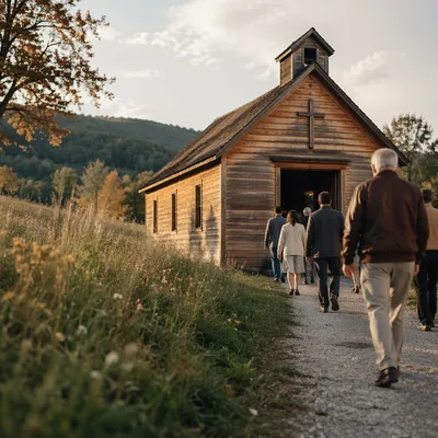 Peaceful Wooden Chapel Along Country Lane