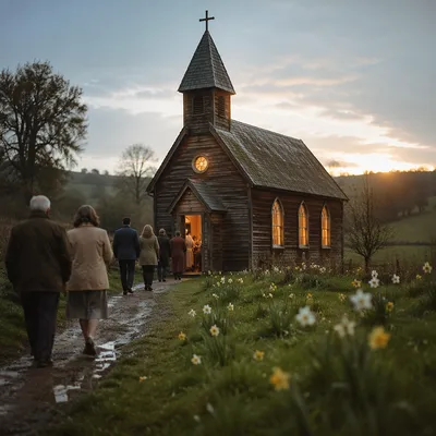 Small Wooden Chapel on Countryside Lane