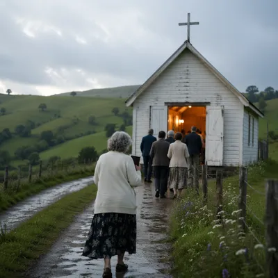 Spring Rain Countryside Wooden Chapel