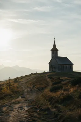 Quiet Wooden Chapel on Countryside Hill