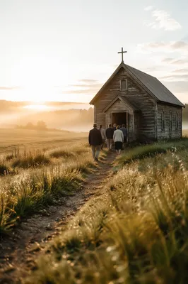 Small Wooden Chapel in Autumn Countryside