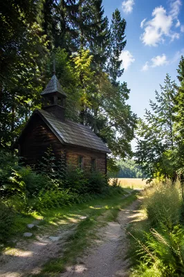 Weathered Wooden Chapel in Summer Countryside