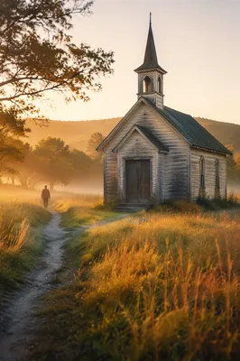 Weathered Countryside Chapel at Sunrise