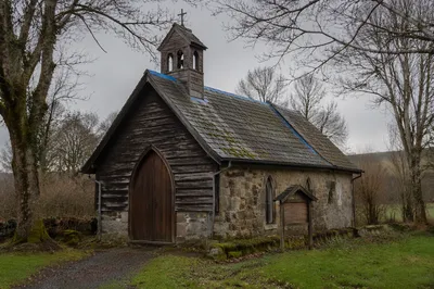 Humble Wooden Countryside Chapel in Winter