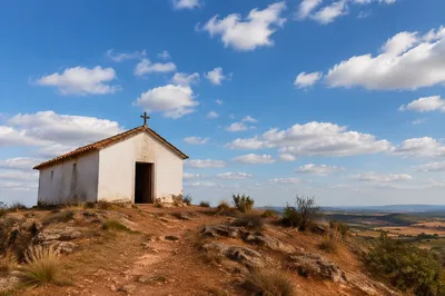 Small Wooden Chapel on Rural Hilltop