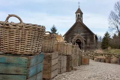 Rustic Wooden Chapel Beyond Country Path