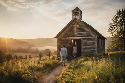 Weathered Wooden Chapel at Sunrise