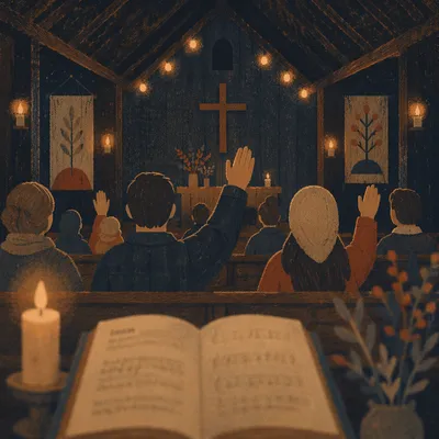 Warm Chapel Bokeh During Evening Gathering
