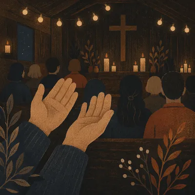 Raised Hands in Dim Chapel Light