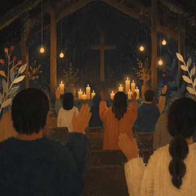 Worship Gathering with Warm Bokeh Lights