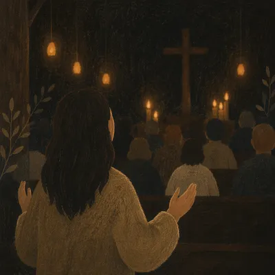 Silhouetted Figure in Dim Chapel Light